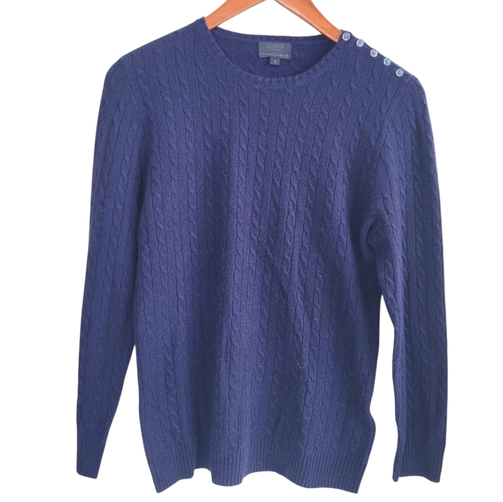 JCrew 100% Italian Cashmere Cableknit Crew Neck Sweater Blue Womens Small
